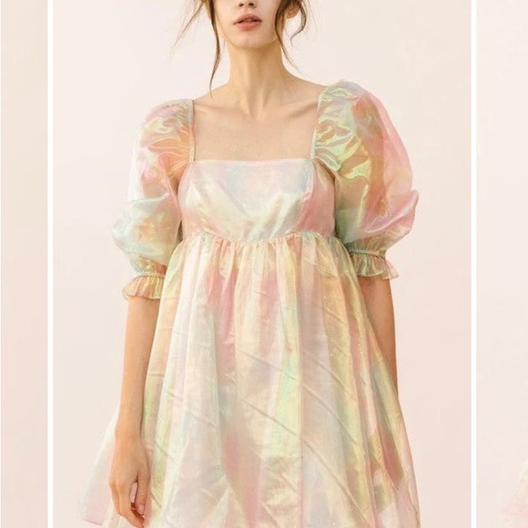 LIKE NEW STORIA BABY DOLL PINK PUFF SLEEVE MINI DRESS TAYLOR SWIFT SIZE SMALL - Picture 2 of 9